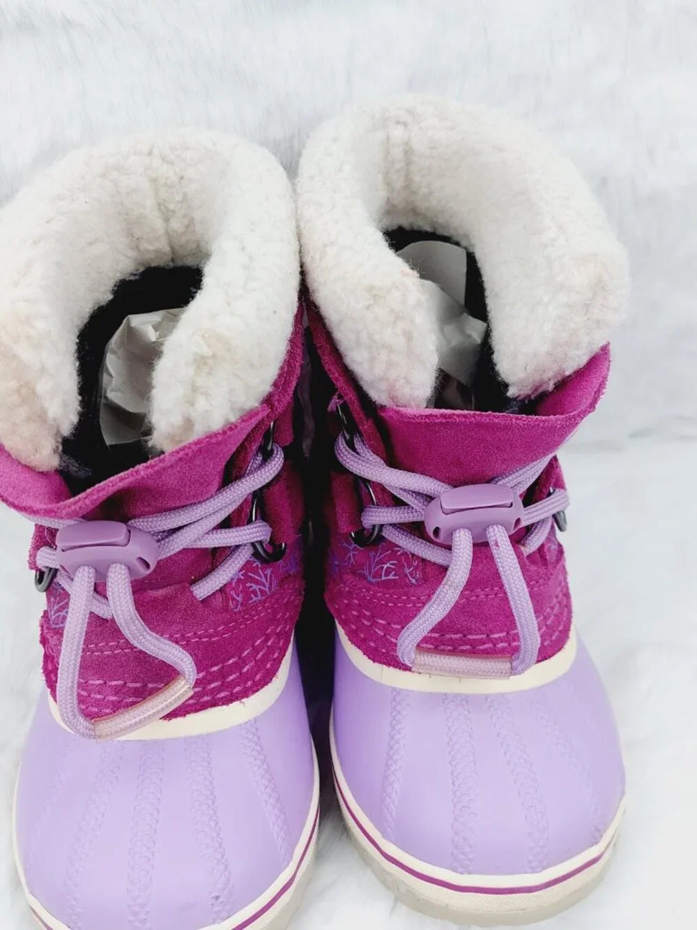 Sorel Girl's Pink Purple Youth Waterproof Ankle Faux Fur Winter Snow Boots Sz 9